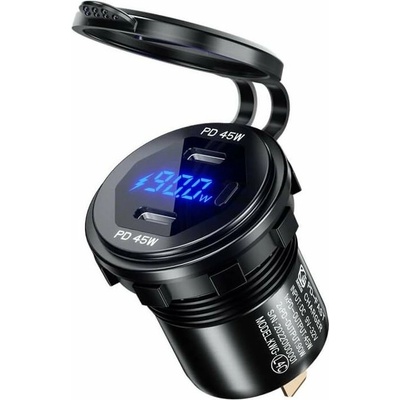 Mobilly vodeodolná vstavaná nabíjačka/zásuvka s monitorom napätia, 2x USB-C, rýchlonabíjanie PD, 90W XXX