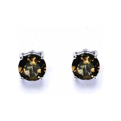 Čištín Zlaté náušnice, bílé i žluté zlato ,přírodní záhněda 8 mm NŠ 1357