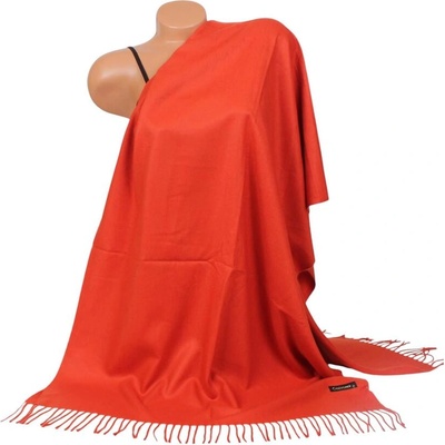 Кашмирен шал в керемиден цвят с ресни