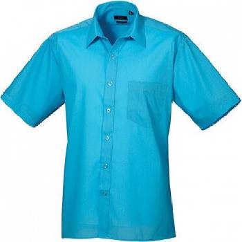 Premier Workwear pánská popelínová pracovní košile s krátkým rukávem modrá tyrkysová