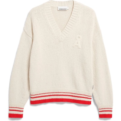 ARMEDANGELS Дамски пуловер ARMEDANGELS Women's Iconic Å College Knit Sweater Jumper - Oatmilk / Mars Red - размер XL (117-3691-0115)