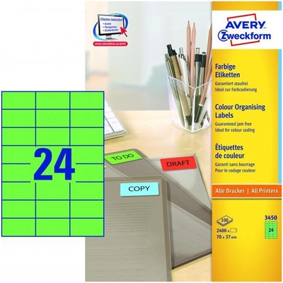 Avery-Zweckform 3450 etikety 70 x 37 mm papier zelená 2400 ks trvalé univerzálne etikety; 3450