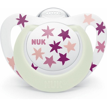 Nuk Силиконова залъгалка NUK - Star Night, 18-36 месеца, Розови звезди + кутийка (10739749-Розови звезди)