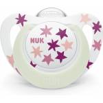 Nuk Силиконова залъгалка NUK - Star Night, 18-36 месеца, Розови звезди + кутийка (10739749-Розови звезди)