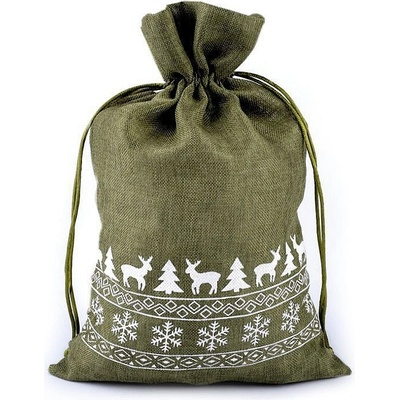 Vánoční dárkový pytlík 20x30 cm imitace juty - zelená khaki