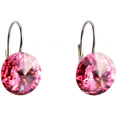 Evolution Group strieborné náušnice visiace s kryštálmi Swarovski ružové okrúhle 31106.3