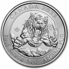 Royal Canadian Mint strieborná minca Ice Age Canada Šabľozubý tiger 2023 2 oz