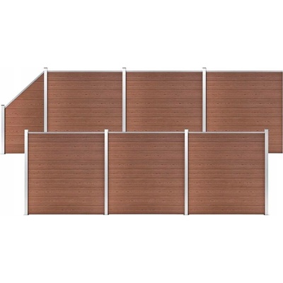 vidaXL Plotová sada WPC 6 čtvercových + 1 šikmý díl 1138x186 cm hnědá