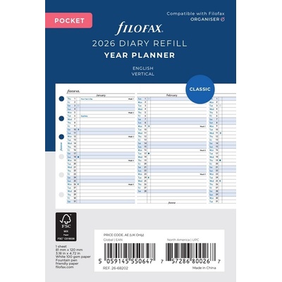 Filofax Roční plánovací kalendář 2026, Aj vertikální, náplň kapesních diářů formát A7 – Zboží Dáma