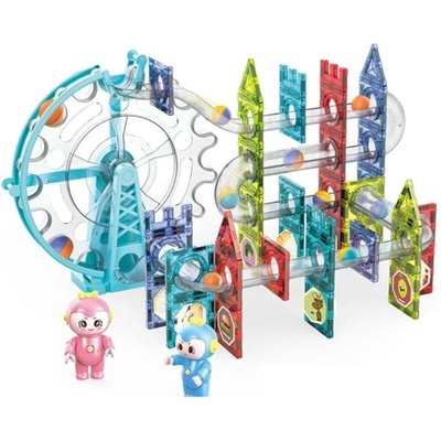 Teddies Магнитна пластмасова писта с топчета 80 бр. 16 топчета + аксесоари на батерии със светлина