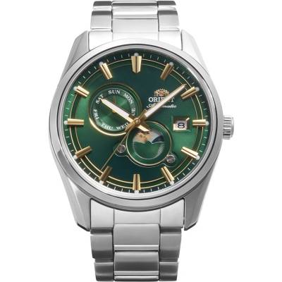 Orient RA-AK0314E - мъжки часовник, автоматичен, 41.5 mm, зелен, сапфир, ден/дата, слънце/луна