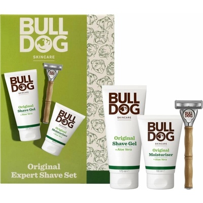 Bulldog Original hydratační krém na obličej 100 ml + gel na holení pro muže 200 ml + holicí strojek + náhradní hlavice