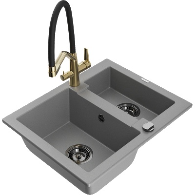 Mexen Carlos гранитна мивка с 1, 5 отделение с кухненски смесител Duo, сив - 6518-71-671701-57-B (6518-71-671701-57-B)