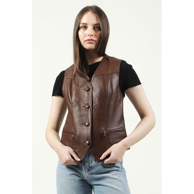 Jacket Club Дамски елек от естествена кожа dc-001 - Кафяв #317372 (317372_Тъмно кафяв)