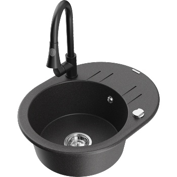 Mexen Kevin еднокоморна мивка от гранит с отцедник и кухненски смесител Elia, черна на пръски - 6517-76-670101-70 (6517-76-670101-70)