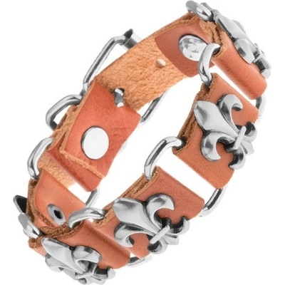 Šperky eshop z umělé kůže a ocelových oválů symboly Fleur de Lis Y43.11 hnědý