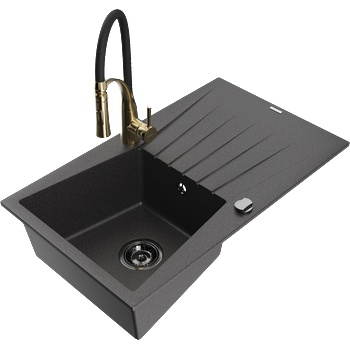 Mexen Cesar гранитна мивка с 1 отделение и сушилник, и кухненски смесител Aster, черен с пръски - 6514-76-73450-57-B (6514-76-73450-57-B)