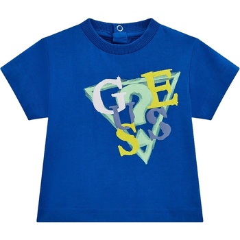 Guess Тениска с къс ръкав Guess - С цветен надпис и копчета на врата, синя, 18 м (20252-I5GI01-K8HM4-G7K7-18M)