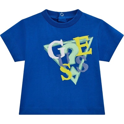 Guess Тениска с къс ръкав Guess - С цветен надпис и копчета на врата, синя, 18 м (20252-I5GI01-K8HM4-G7K7-18M)