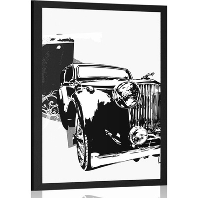 Plakát černobílé retro auto s abstrakcí - 20x30 black