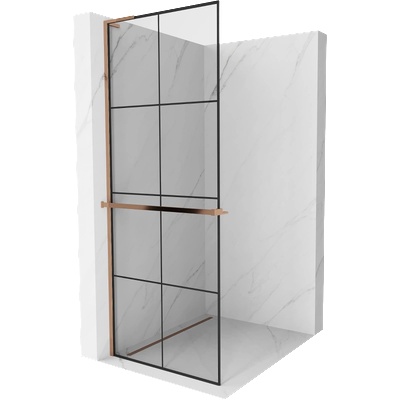 Mexen Kioto+ L стена за душ с рафт Walk-in 70 x 200 см, черна мрежа, розово злато - 800-070-123-60-77 (800-070-123-60-77)