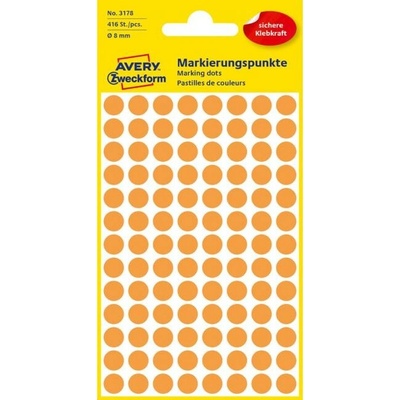 Etikety kruhové 8mm Avery neónovo oranžové