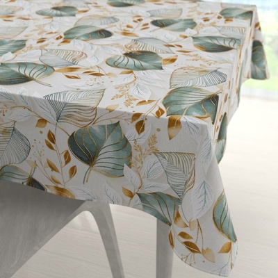 Biante Velký dekorační čtvercový ubrus Leona LN-174 Zelené listy na režném 150x150 cm
