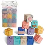 Babyhome Бебешки меки силиконови кубчета и конструктор Soft Building Blocks с релефни цифри и животни (12 части)