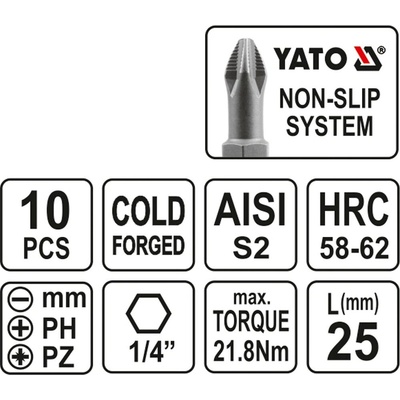 Yato sada bitů, PH 1-2-3 a ploché, délka 25mm 10 ks
