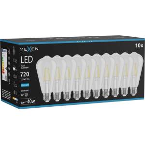 Mexen Vintis 10x LED филaмент крушка E27, ST64, 6W, студена - 6500K, 720 lm, прозрачна (L152-E27-0665-00x10)