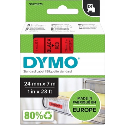 Páska Dymo D1, 24mm (53717) červená, černý tisk, 7m