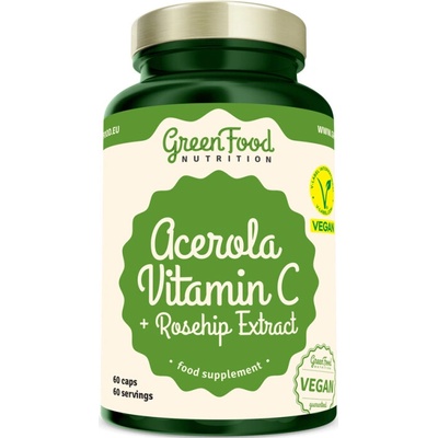 GreenFood Nutrition Acerola so šípkami prírodný Vitamín C 60 kapsúl