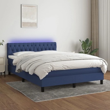 vidaXL Боксспринг легло с матрак и LED, синьо, 140x190 см, плат (3133395)