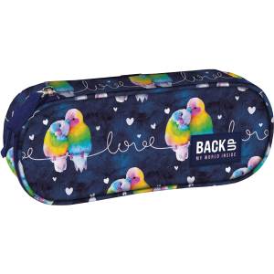 BackUP Овален ученически несесер BackUp A - Lovebirds, 1 цип (92741)