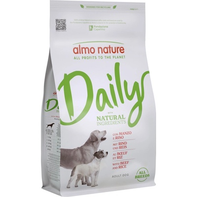 Almo Nature Daily pro všechna plemena hovězí a rýže 2 x 1,2 kg
