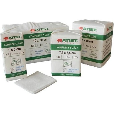 Batist Kompresy z gázy nesterilné s nezaloženými okrajmi 10 x 20 cm 100 ks (17 nití/cm2)