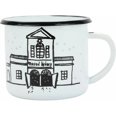 BELIS Smaltovaný hrnek 8 cm bílý masné krámy v krabičce 11008-039PBM10 350 ml