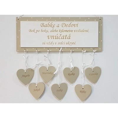 LYMFY | Tabulka 30x15cm babičce a dědečkovi (do 7ks srdíček) | béžová, bílá