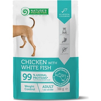 Nature's Protection ADULT with Chicken and White fish - Weght Control - Пауч за израснали кучета с пиле и бяла риба, специално предназначена за контрол на теглото - 100гр