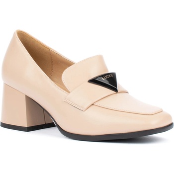 Бежови дамски обувки на широк ток