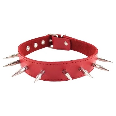 ROUGE Leather Spiked Collar with 1 inch Spikes Red