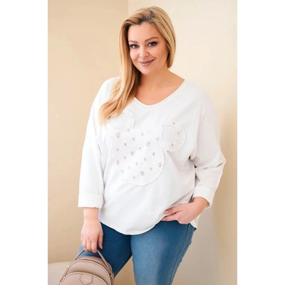 Kesi Dámska bavlnená blúzka Plus Size s výstrihom do V biela Biela