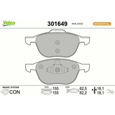 Sada brzdových destiček, kotoučová brzda VALEO 301649