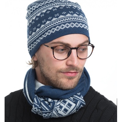 Vrikke HOVDEN s norským vzorem 100% merino vlna modrá