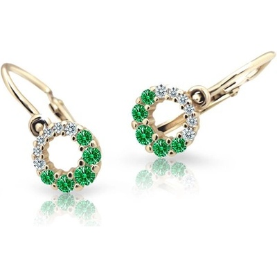 Danfil dětské náušnice C2154 ze žlutého zlata s kamínky Emerald Green zapínání brizura