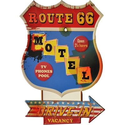 Nástěnná kovová cedule Motel Route 66 - 43*1*63 cm - Clayre & Eef