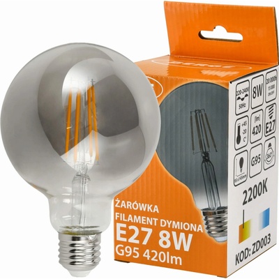 BERGE LED žiarovka G95 E27 8W FILAMENT dymová teplá biela