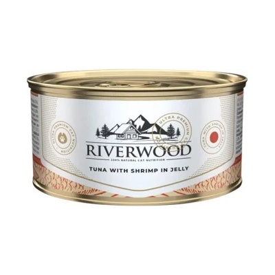Riverwood - Висококачествена консервирана храна за котки над 1 година, с риба тон и скариди в желе, 85 гр. / 3 броя