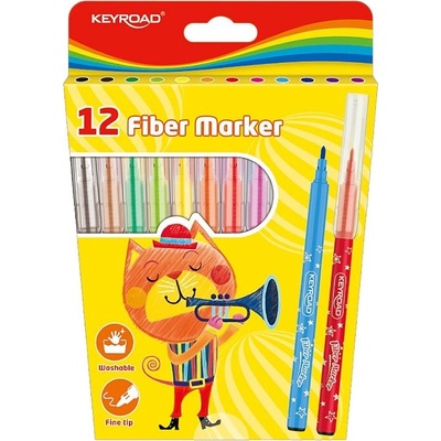 Sada popisovačov KEYROAD Fiber Marker, 12 ks, mix farieb