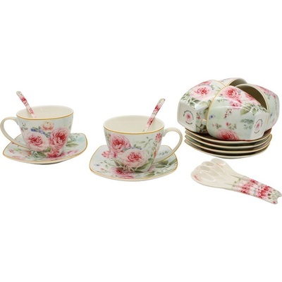 HOME ELEMENTS Sada šálky s podšálky a lžičkami Růže 6 x 250 ml